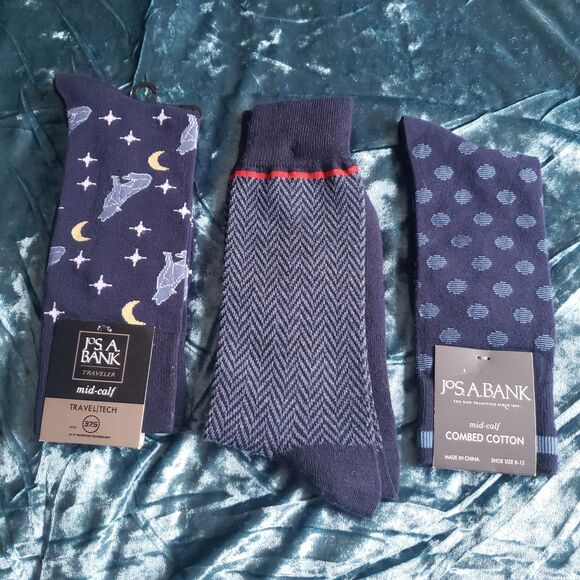 NWT Jos. A. Bank Lot of 3 Pairs of Mid-Calf Socks Sz. 8-12 Polka Dots/Moon/Wolf - Picture 1 of 4